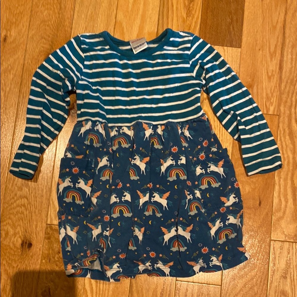 Hanna Andersson Teal and White Striped Dress